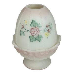 Fenton Fairy Lamp Burmese Rose Garden Y2K Satin Glass Signed 95th Anniversary